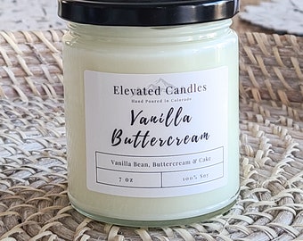 Vanilla Buttercream Candle 100% Soy Cotton Wick Highly Fragranced Phthalate-free 7oz Glass Jar Long Lasting White Sweet