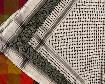 Authentic Palestinian Hirbawi Arafat Kufiya with green embroidery