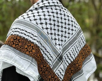 Hirbawi Arafat Kufiya palestinien authentique avec broderie dorée