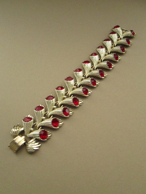 Cornucopia Unsigned Vintage Link Rhinestone Brace… - image 1