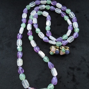 Avon Vintage Signed Lucite Beaded Necklace and Earrings