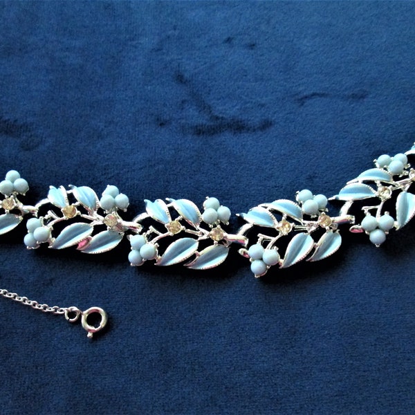 Coro Vintage signed Blue Leaf and Berry Bracelet