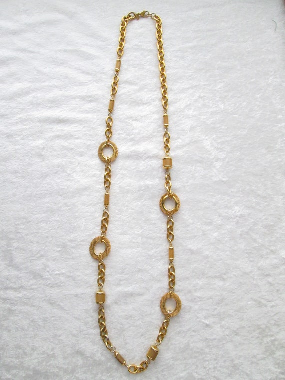 Monet Vintage Signed Long Necklace with Mesh Acce… - image 1