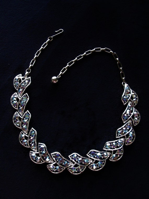 Blue Aurora Borealis Rhinestone Necklace