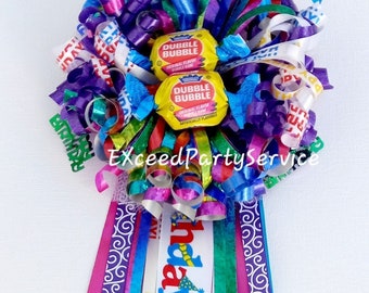 Rain Bow Birthday/Rainbow Party Candy Curly Ribbon Corsage /Rainbow Candy Birthday Badge