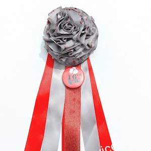 Happy Birthday Party Badge Ribbon Corsage Red and Gray /Birthday Pin
