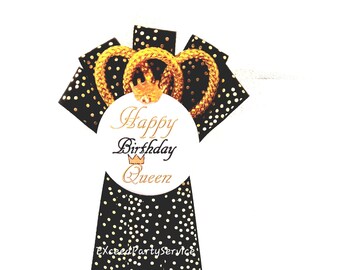 Birthday Pin / Queen  Party Theme/Queen Birthday Ribbon Corsage/Queen Birthday Badge/ Birthday Queen Badge/Gold &Black/ Customize Pin