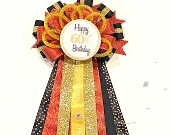 Birthday Party Ribbon Corsage Number 50th Birthday Party Pin Personalized Birthday Pin Black Gold /Red