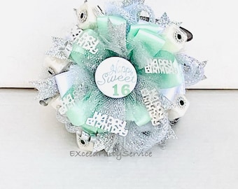 Sweet 16 Birthday Corsage Happy Birthday Party Sugar Cubes Corsage Birthday Party Wrist Corsage Mint, Silver and White