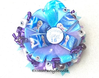 Frozen Sweet 16 Girls Birthday  Candy Sugar Cubes Corsage Happy Birthday Party Corsage Birthday Party Badge  Lavender &Blue Birthday Badge