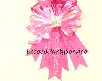 Hot Pink Sweet 16 Happy  Birthday Ribbon Badge Corsage Personalize  Sweet  16 Birthday Pin