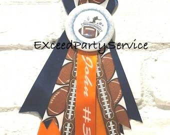 Football Mini Mum HomeComing Sports Photo Brag  Ribbon Mum  Senior Night Pin Navy Blue and Orange