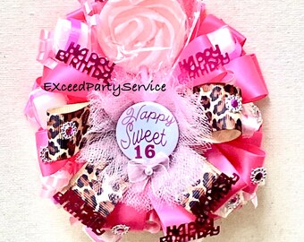 Sweet 16 Corsage Happy Birthday Sugar Cubes Candy Corsage Customizable BirthdayParty Wrist Corsage Birthday Gift Sweet16 LeopardPrintHotPink