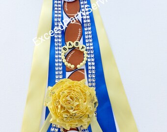 FootBall Sports Theme Baby Shower Party Ribbon Pin corsage RoyalBlue and Yellow