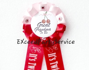 Twins Baby Shower Pin Personalize Cherry on Top Baby Shower Party Imprinted Ribbons Dad To Be Pin Baby Shower Keepsake Grandpa Pin