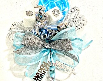 Candy  Boutonniere  with Sugar Cubes Birthday  Boutonniere Birthday Sugar Cubes  Candy Boutonniere Blue and Silver