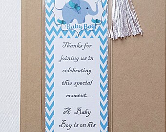 Blue Elephant Baby Shower Party Guest Bookmark Party Favors Baby Shower Party Keepsake Elephant baby Shower Party favor