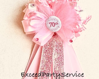 Birthday Corsage Happy Birthday Party Sugar Cubes  Candy Badge Sweet 16 Birthday Party Corsage Pale Pink and Iridescent Custom Birthday Pin