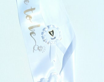 Bride To Be Over the Shoulder Sash White with Gold Writing