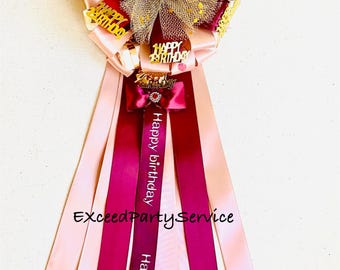Rose Pink Burgundy Sweet 16 Birthday Corsage Happy 60th Birthday Graduation Party Corsage Large Birthday Party Corsage with Sugar Cubes