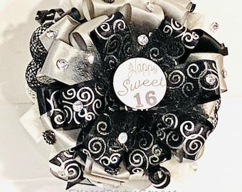 Sweet 16 Birthday Corsage Happy Birthday Party Sugar Cubes  Corsage Customizable Birthday Party Wrist Corsage Black and Gray