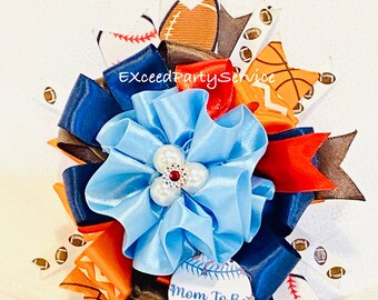 Sports Baby Shower Mom To Be Photo Shoot Floral Ribbon Mom to be Basket ball Mum Baby Shower Ribbon Badge Dad Baby Shower Party Button
