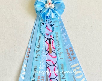 Baseball Baby Shower Decoration Mom To Be Photo Shoot Floral Ribbon Mom to be Baseball Mum Baby Shower Ribbon Badge Baby Shower Button