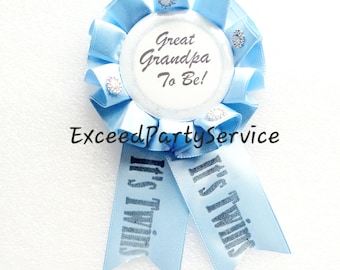 Blue Twins Baby Shower Pin Personalize Baby Shower Party Imprinted Ribbons  Dad To Be Pin Baby Shower Keepsake Grandpa Pin