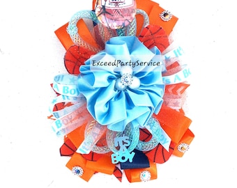 Basketball Baby Shower Mom To Be Photo Shoot Floral Ribbon Mom to be Basket ball Mum Baby Shower Ribbon Badge Dad Baby Shower Party Button