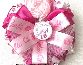 Girls Birthday Corsage Happy Birthday Party Sugar Cubes  Candy Corsage Sweet 16 Birthday Party Wrist Corsage Pink and Hot Pink