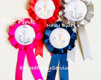 First Communion Celebration Party Button Badge Pin (Select color)