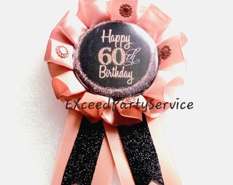 Birthday Badge Birthday Number Pin 70th Custom Birthday Award Ribbon Rosette Sweet 16 Birthday Ribbon Personalized Bat Mitzvah Pin Rosette