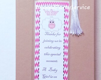 Pink  Owl Baby Shower Party Guest Bookmark Party Favors Baby Shower Party Keepsake Woodland Owl baby Shower Party favor