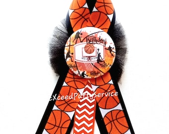 Basketball Birthday Party Badge Corsage Basket ball Birthday Pin Custom Birthday Pins Sports Theme Birthday Party Pin Badge