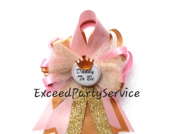 Pink and Gold Baby Shower  Corsage Prince Princess  Baby Shower Pin Baby Shower Decoration  Baby Shower Keepsake Badge Personalize Pin