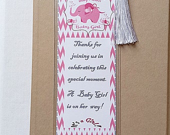 Pink  Elephant Shower Party Guest Bookmark Party Favors Baby Shower Party Keepsake Elephant baby Shower Party favor