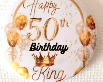 50th Birthday King Party Theme/Birthday Pin /King Birthday Ribbon Corsage/Birthday Badge/ Birthday King Badge/King Birthday  Boutineer Pin