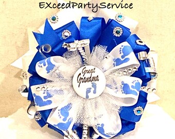 Tiny Toes Baby Shower Wrist Bracelet  Corsage Pin Mommy to Be  Ribbon Bracelet Baby Shower Keepsake/Badge Pin