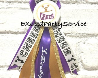 Cheer Mini Mum HomeComing Sports Photo Brag  Ribbon Mum Mum Purple and Gold