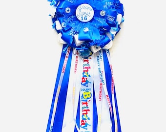 Sweet 16 Birthday Corsage Happy Birthday Party Sugar Cubes Corsage Large Birthday Party Corsage Royal Blue and White