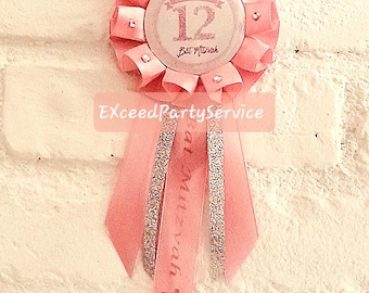 Bat Mitzvah  Birthday Badge Sweet 16Birthday Number Pin Custom Bat Mitzvah Rosette Birthday Pins Award Ribbon