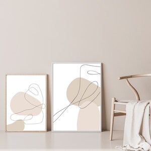 Beige Abstract Print Set of 2, Neutral Line Art Print Set, Neutral Abstract Wall Ar,  Scandinavian Wall Art, Neutral, Beige Art