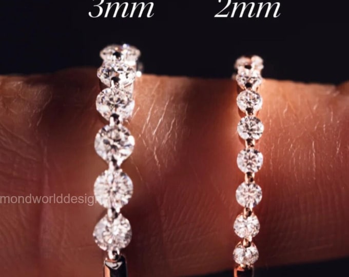 Featured listing image: Classic Round Moissanite Eternity Band – 2mm & 3mm Stacking Ring – 14K Gold Wedding Band – Minimalist Anniversary Ring – Dainty Diamond Band