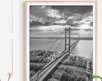 Humber Bridge Black & White | Photographic Print | Aerial Photography | Fine Arts Print