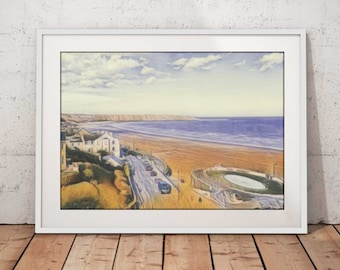 Filey Bay Watercolour Style Canvas Print | Photographic Print