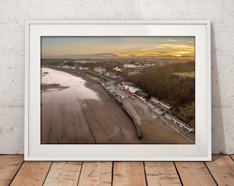 Filey Coble Landing Sunset | Photographic Print | Aerial Photography
