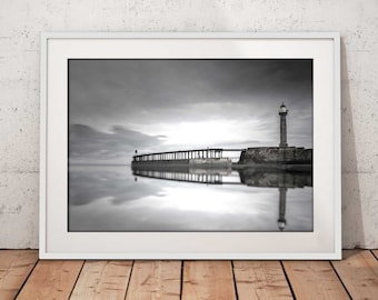 Whitby Pier Black & White Fine Arts Print | Photographic Print