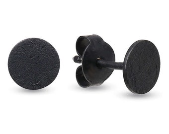 Pendientes negros plata 925, 4/6/8 mm, pendientes hechos a mano reales redondos mate hielo