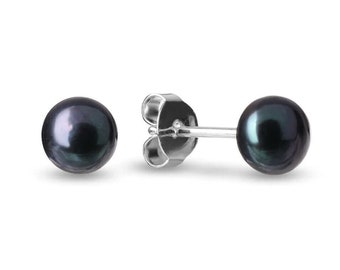 Exquisite 6 mm stud earrings with genuine black freshwater pearl - elegance in silver