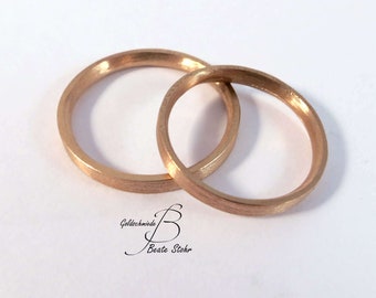 Simple wedding rings in 585/- rose gold, handcrafted